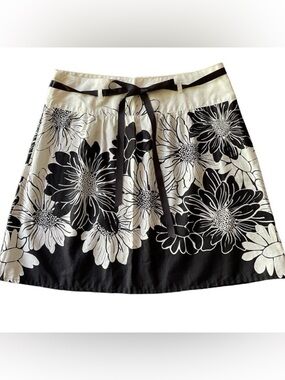 Wrapper Black and White Floral A-Line Skirt with Ribbon Tie
